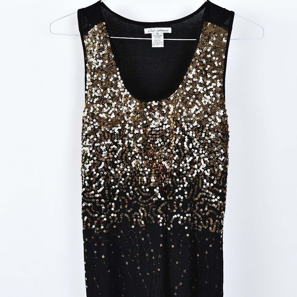 Black & Gold Sequin Shell--Size 2X